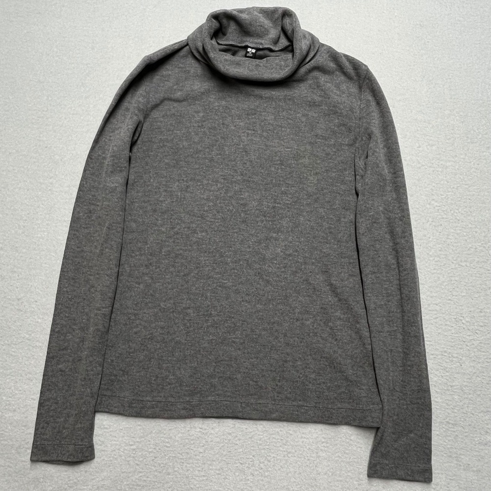 New Uniqlo Heattech Gray Long Sleeve Turtleneck Top Rayon Comfort Women XS